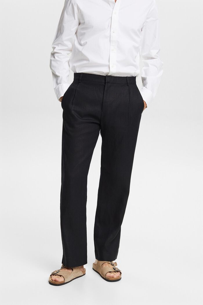 Pantalon en lin à jambes larges, BLACK, detail image number 0